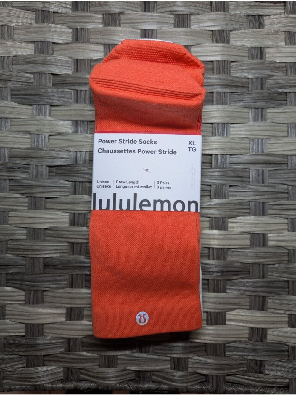 NWT Lululemon Power Stride Crew Socks 3 Pack Size XL (SNSO/WHT/RAPI)